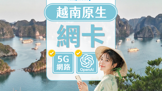 越南原生Vinaphone | 5G SIM卡 | 可用ChatGPT | 多套餐組合 | 胡志明/河內/峴港機場自取 | 自然日計算