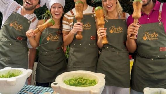 Mortar Pesto Lesson with World Champion and Local Menu with Wine