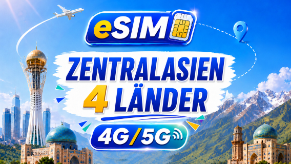 Zentralasiatische vier Länder 5G/4G eSIM | Unterstützt alle AI & TikTok | 500 MB/Tag - Gesamtvolumen 100 GB | 24-Stunden-Abrechnung | QR-Code