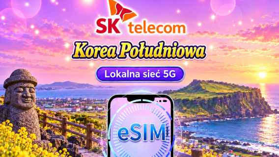 Korea Południowa SKT | 5G/4G eSIM | Paket dzienny | Numer telefonu + SMS | Rozliczanie co 24 godziny | 1-90 dni | Kod QR