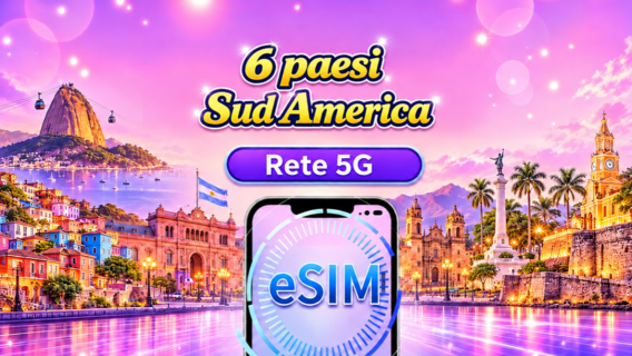Sud America (6 paesi) | eSIM 4G/5G | Pacchetto giornaliero/di dati | Tariffazione 24 ore | 1-30 giorni | Codice QR