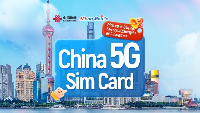 China Unicom Nihao | 5G SIM-kort | Beijing/Shanghai/Guangzhou lufthavn | Lokale opkald + tale og internet + App-registrering + SMS
