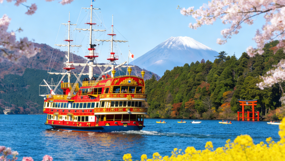 Partenza da Tokyo: Hakone, Enoshima e Owakudani con crociera pirata sul Lago Ashi e funivia di Hakone inclusi
