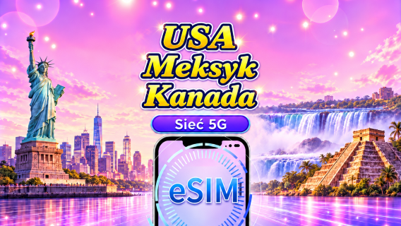 Stany Zjednoczone/Kanada/Meksyk 5G eSIM | Obsługa Google Maps/TikTok | Pakiet dzienny/pakiet danych | Rozliczenie wg dnia kalendarzowego | 1-90 dni | Kod QR
