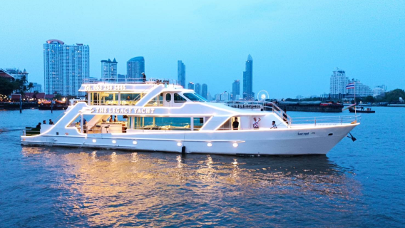 Location privée - Croisière en yacht de luxe "Frost White" sur la rivière Chao Phraya | Dîner gastronomique et grande fête VIP sur le yacht