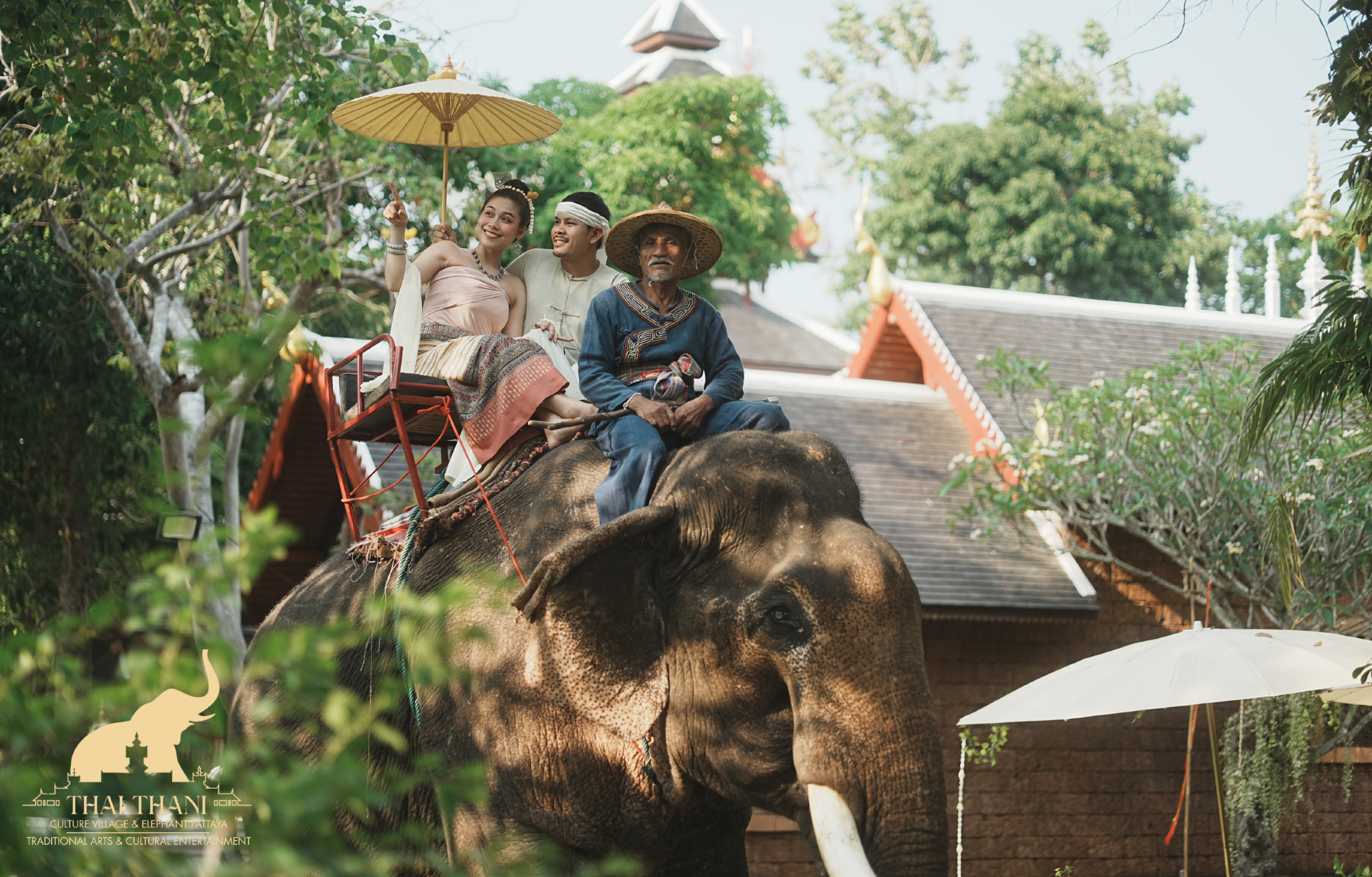 Pattaya Elephant Riding + Admission Ticket to Thaithani Cultural Elephant Village + Elephant Trekking Through Orchards + Beverage