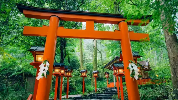 Vermilion torii gates at Fushimi Inari Taisha in Kyoto Japan