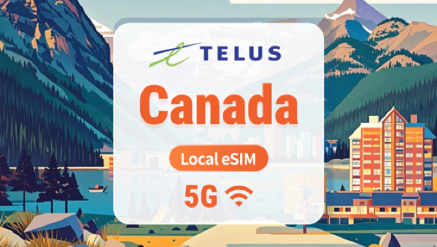 Canada TELUS 5G eSIM | IP locale a bassa latenza | 30 giorni 75GB + Chiamate e SMS locali illimitati + 1000 minuti di chiamate internazionali | QR istantaneo