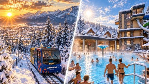 クラクフ発：ザコパネ・ケーブルカー、オシュチェプクチーズ＆温泉入浴