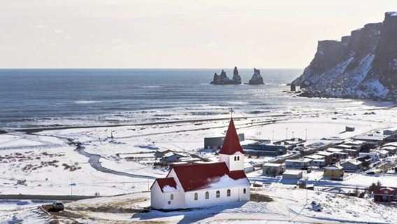 tour 1 ngày Thác nước Bờ biển phía Nam Iceland, Bãi biển Đen và Sông băng Solheimajokull|Xe buýt nhỏ đưa đón thoải mái trong thành phố