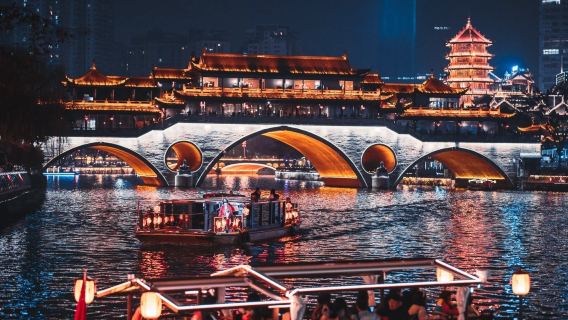 Chengdu Jinjiang Cruise: A must-visit night attraction, showcasing the city's iconic skyline by boat