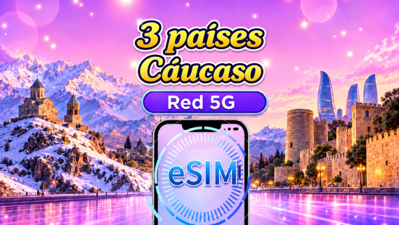 eSIM 5G para 3 países del Cáucaso | Compatible con Google Maps/TikTok/ChatGPT Paquete diario/paquete de datos | Facturación por día natural | 1–30 días | Código QR