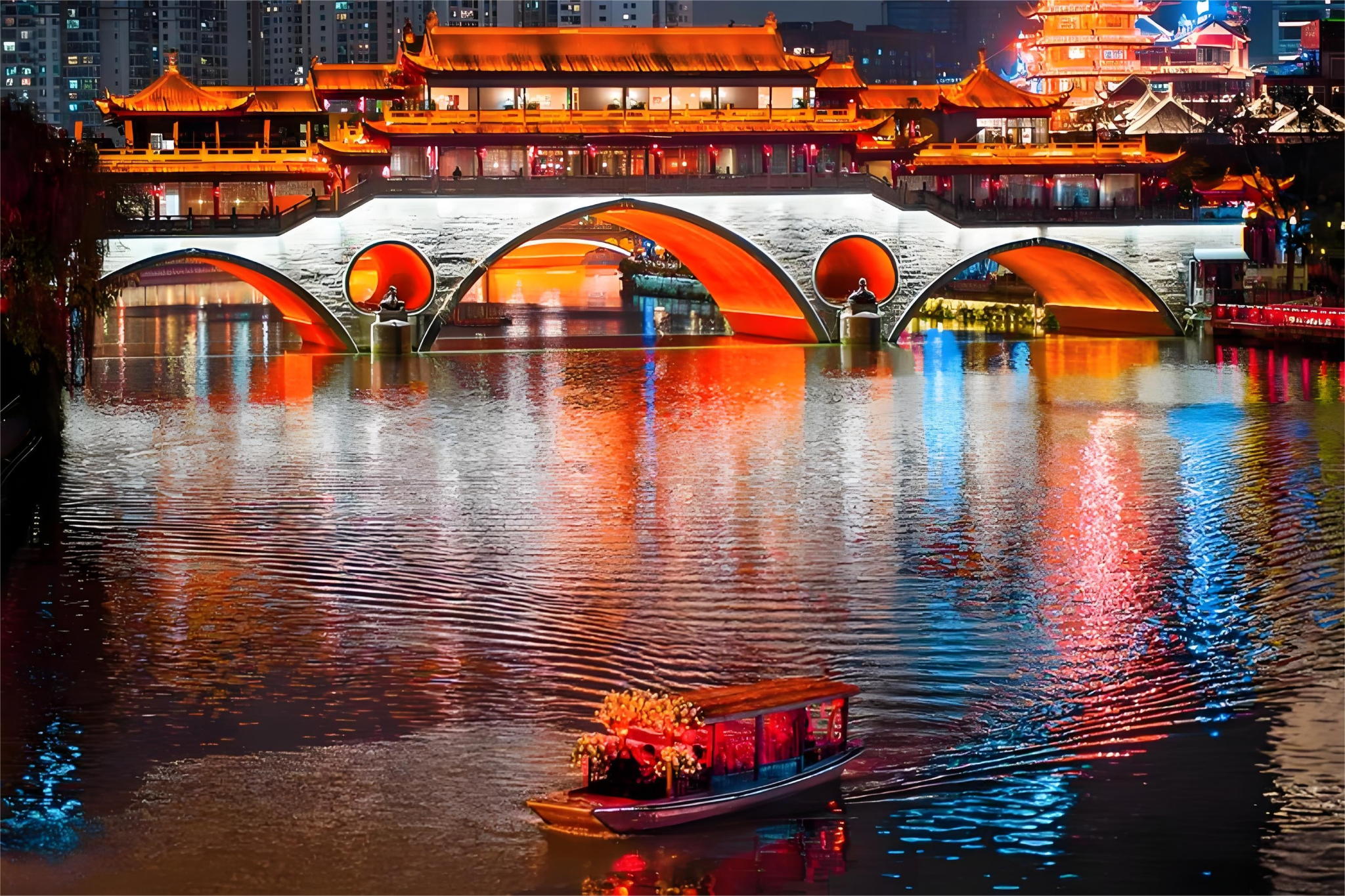 Chengdu Jinjiang Music Square Night Cruise Round Trip Tickets: Immersive Experience of Ancient Landmark (Night Session)