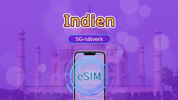 Indien | 5G/4G eSIM | Dag-/Datapaket | Kalenderdygnsdebitering | 1–30 dagar | QR-kod