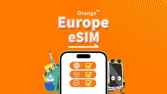 Europe Orange eSIM | Total 20GB–100GB | Unlimited calls & SMS in Europe | 7–30 days | QR code