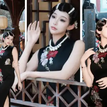 上海灘　チャイナドレス 上海チャイナドレス 半袖 ロング丈 ／ チャイナ服 旗袍 民族衣装 二胡