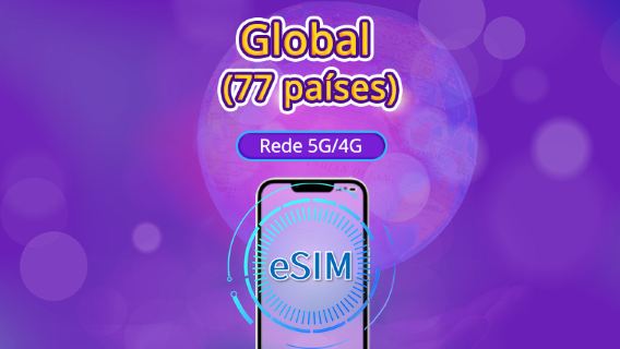 Global (66 países) | eSIM 4G/5G | Pacote de dados | Cobrança de 24 horas | 1-7 dias | Código QR