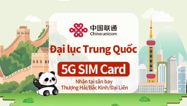 [Trung Quốc Đại lục] Thẻ SIM 5G của China Unicom | Nhu yếu phẩm hàng ngày | Nhận hàng tại sân bay Thượng Hải/Bắc Kinh/Đại Liên | 7-10 ngày | Hỗ trợ gọi nội địa & nhắn tin SMS + Đăng ký ứng dụng + Truy cập Internet