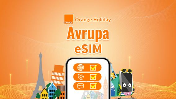 Avrupa Orange eSIM | 5G/4G | Toplam 20GB/50GB/100GB | Fransız numarası ile arama ve SMS | QR kodu