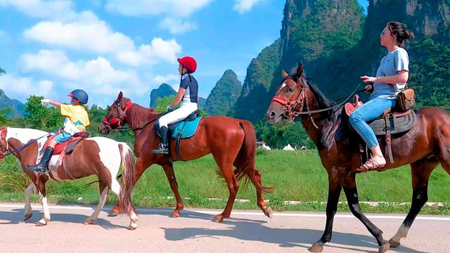 廣西桂林十里畫廊陽朔雲端馬術俱樂部/騎馬體驗【專業教練指導+花海/山谷野騎+提供全套裝備+免費停車拍照】