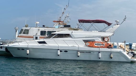 Weihai Yacht Tour: 20m imported three-deck luxury yacht at Weihai Xiaoshi Island - 3-hour private charter + fruits & drinks + yacht driving experience + sea fishing