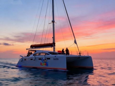 【泰國芭堤雅遊艇包船出海】芭堤雅48英尺波尼維亞號豪華雙體遊艇出海～泳池滑梯+水上項目玩樂～猴島卡蘭島