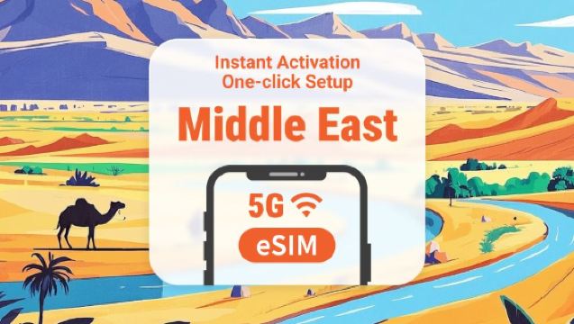 Mellemøsten 5G eSIM | Brug ChatGPT & TikTok | Vælg 1-30 dage | Virker i Forenede Arabiske Emirater, Egypten, Qatar osv. | Køb og brug med det samme | QR-kode