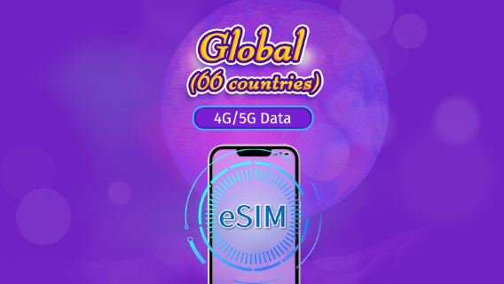 Globale (66 paesi) | eSIM 5G/4G | Pacchetto totale | Fatturazione ogni 24 ore | 1-7 giorni | Codice QR