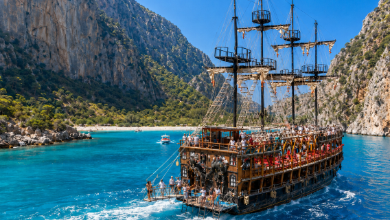 Fethiye island hopping tour | Black pearl pirate ship · Butterfly Valley Blue Cave · Lunch with optional transfer