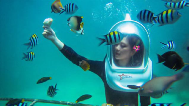 Experiencia de buceo en Bali, Indonesia: 0.5 horas de buceo con opción de caminata submarina de 30 minutos en Bingtang Beach Club y traslado ida y vuelta desde el hotel