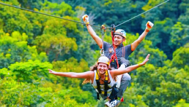チェンマイ スカイライン ジップライン【天空を駆ける|複数回選択可能|ケルチョー象エコパークへのアップグレード可】