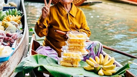Bangkok Damnoen Saduak Floating Market+Maeklong Railway Market+Sunset Cruise 1-day tour