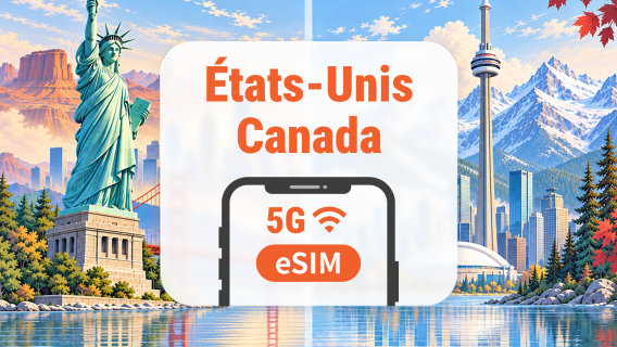 États-Unis · Canada 5G eSIM | IP locale aux États-Unis · All AI & TikTok | 1–30 jours | Code QR