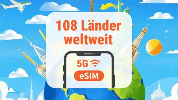 Global 108 Destinationen 5G eSIM | Eine eSIM, weltweite Abdeckung | 1–30 Tage | Sofortiger QR-Code