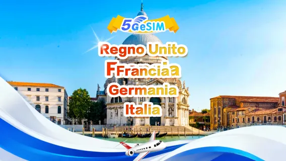 eSIM 5G per Regno Unito, Francia, Germania e Italia | Pacchetto giornaliero/Pacchetto totale | 1-30 giorni | QR code