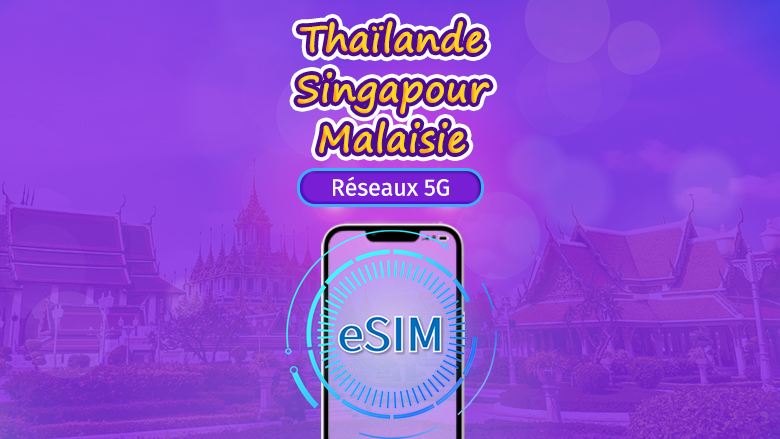 Singapour/Malaisie/Thaïlande | eSIM 5G | Forfait journalier/forfait total | Facturation 24h | 1 à 30 jours | Code QR