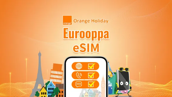 Eurooppa Orange 4G/5G eSIM | Puhelut + SMS sisältyvät valittuihin paketteihin | Ranskalainen puhelinnumero | Laskutus 24 tunnin välein | QR Code