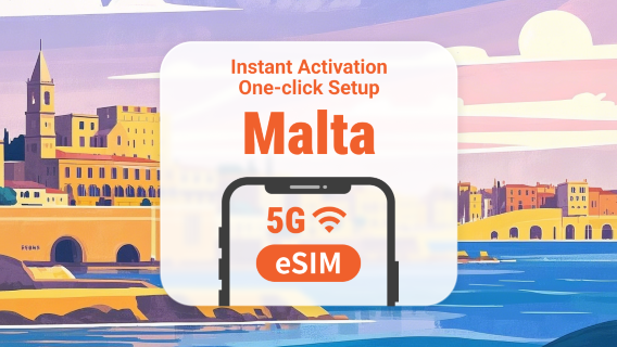 eSIM 5G de Malta | Cobertura de red dual | 1–30 días | Código QR instantáneo