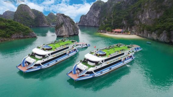 7-stündige Luxus-Tageskreuzfahrt in der Halong-Bucht – Buffet-Mittagessen, Jacuzzi & Sunset-Party