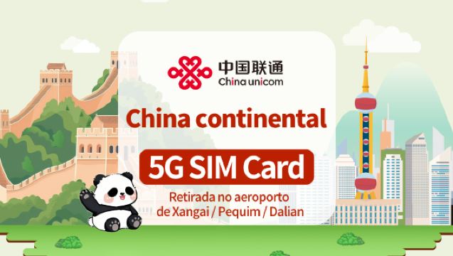 [China Continental] Cartão SIM 5G da China Unicom | Produtos Essenciais para o Dia a Dia | Retirada nos Aeroportos de Xangai/Pequim/Dalian | 7/10 Dias | Suporta Chamadas e SMS Locais + Cadastro no Aplicativo + Acesso à Internet