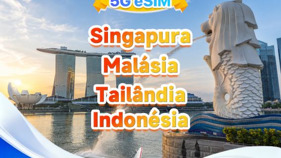 eSIM 5G para Sudeste Asiático (Singapura/Malásia/Tailândia/Indonésia) | Pacote diário/total | 500MB/dia - Total 50GB | 24 horas | QR Code