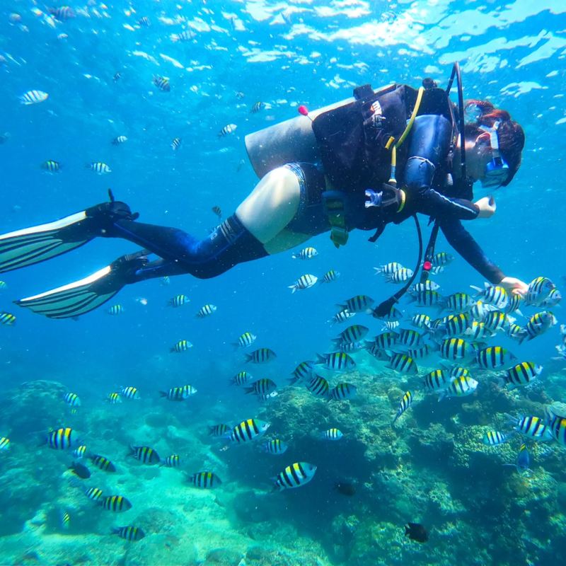 三亞亞龍灣潛水體驗潛水水肺潛水0.5小時【遠海深潛+水上摩托車/拖傘/海天飛龍/帆船出海/香蕉船/衝浪出海旅遊】