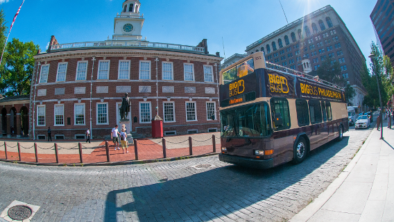 Philadelphia BigBus open-top sightseeing bus (visit classic landmarks + flexible hop-on hop-off + historic city cultural atmosphere)
