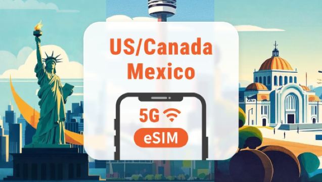 USA, Canada & Mexico 5G eSIM | 3-30 dages valgmuligheder | Få kode med det samme | Hurtig installation med ét klik | QR-kode