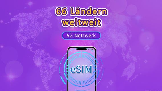 Global (66 Länder) | 5G/4G eSIM | Gesamtpaket | 24-Stunden Abrechnung | 1–7 Tage | QR-Code