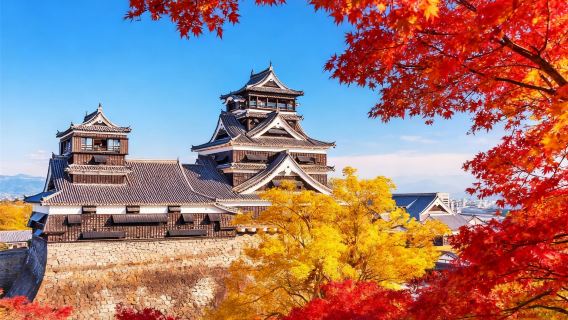 Départ de Fukuoka/Kumamoto : Découverte du Château de Kumamoto + Exploration du cratère du volcan Aso + Expérience d'équitation à Kusasenri
