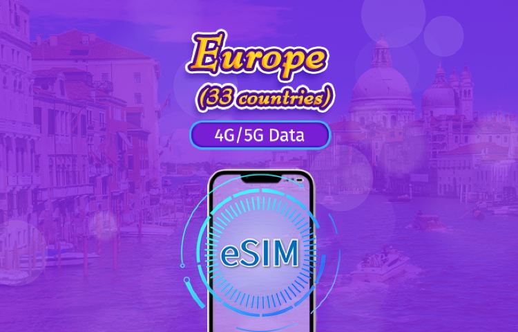 歐洲(33國)| 5G/4G eSIM | 日用包/流量包 | 1-90天 | 自然日計費 | QR code