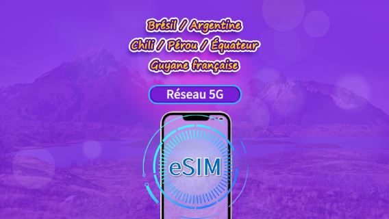 Amérique du Sud (6 pays) | eSIM 5G/4G | Pass journalier / Forfait total | Facturation 24h | 1–30 jours | Code QR