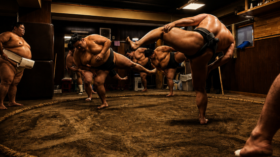 Japon sumo ahırının sabah antrenmanını ziyaret edin ve sumo müsabakasını deneyimleyin