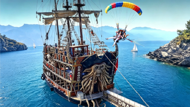 Excursión en barco pirata por las islas de Fethiye, Turquía + parapente con fotos y vídeos de GoPro + traslado al hotel